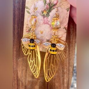Butterfly Wings and Honey Bees Hand Crafted Earrings